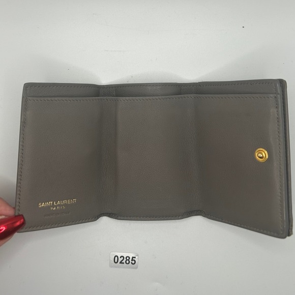 Saint Laurent Paris Tri Fold Wallet Gray Leather YSL Logo Snap Closure#285 - Picture 4 of 6